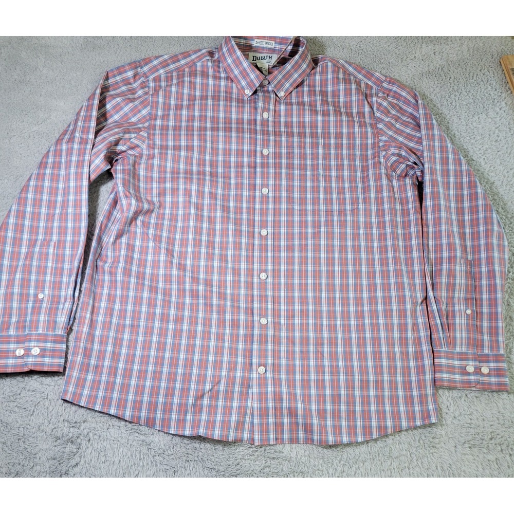 Duluth Untucked Shirt Mens Large Tall Relaxed Fit Red White Blue Plaid Casual